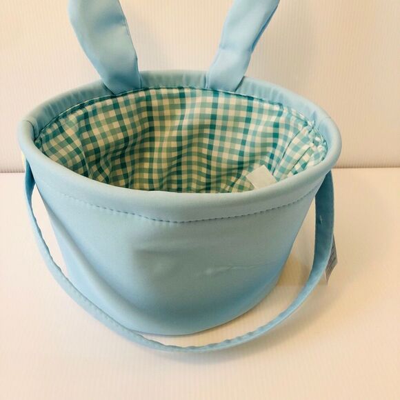 Baby Blue Easter Bunny Fabric Basket w/ Gingham Lining - Picture 4 of 7